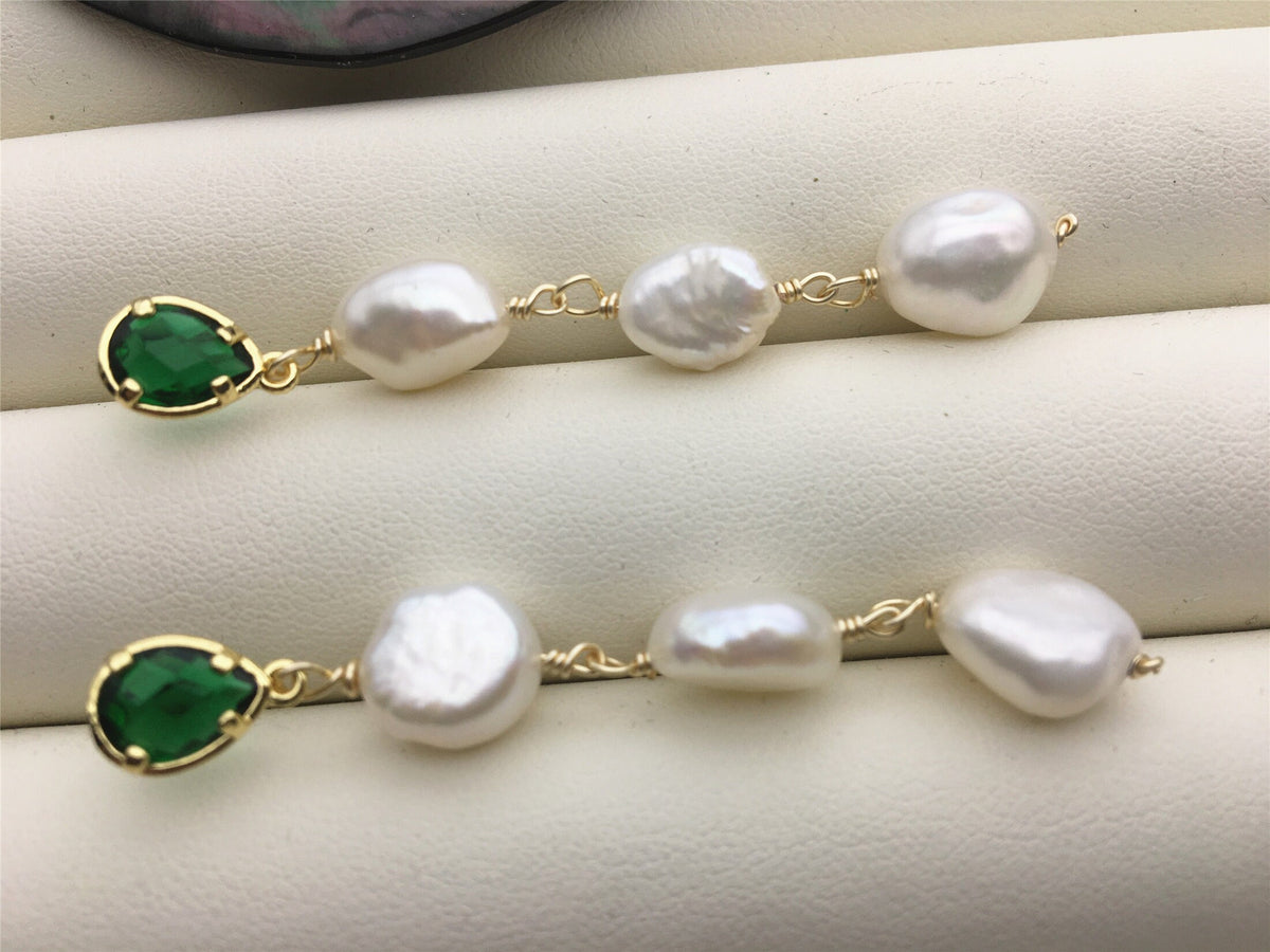 Handmade white nugget pearl stud earrings,earring with white baroque Natural Pearl,SE3-120-2