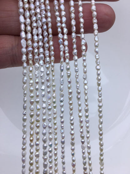 AA 2.5-3mm white nugget seed pearls,irregular nugget freshwater pearl strand,cheap price,pearl factory china,LM2-T3