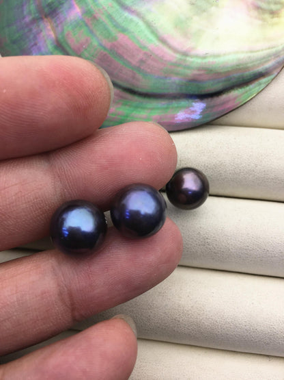 1 pair AA+ 11-12mm black round edison pearl stud earrings,S925 Sterling Sliver stud earrings,wedding pearl earrings,SE3-T9-7