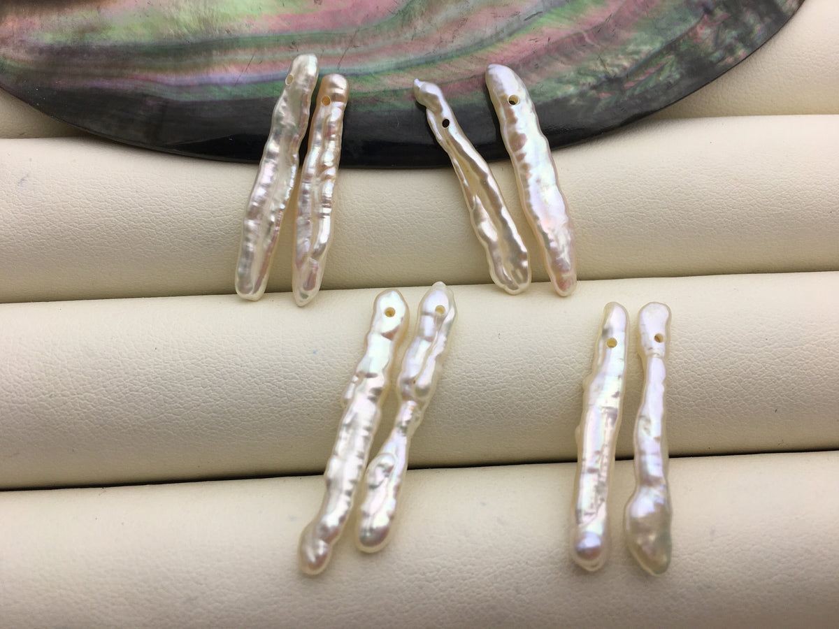 2 pairs AA+ 3-5x25-30mm white Toothpick pearls Pair,for make dangle earrings,baroque pearl,loose pearl beads,ZS-127-62-43