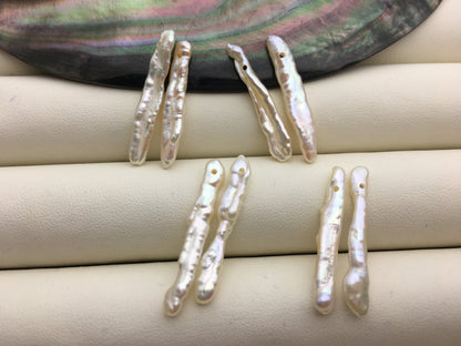2 pairs AA+ 3-5x25-30mm white Toothpick pearls Pair,for make dangle earrings,baroque pearl,loose pearl beads,ZS-127-62-43