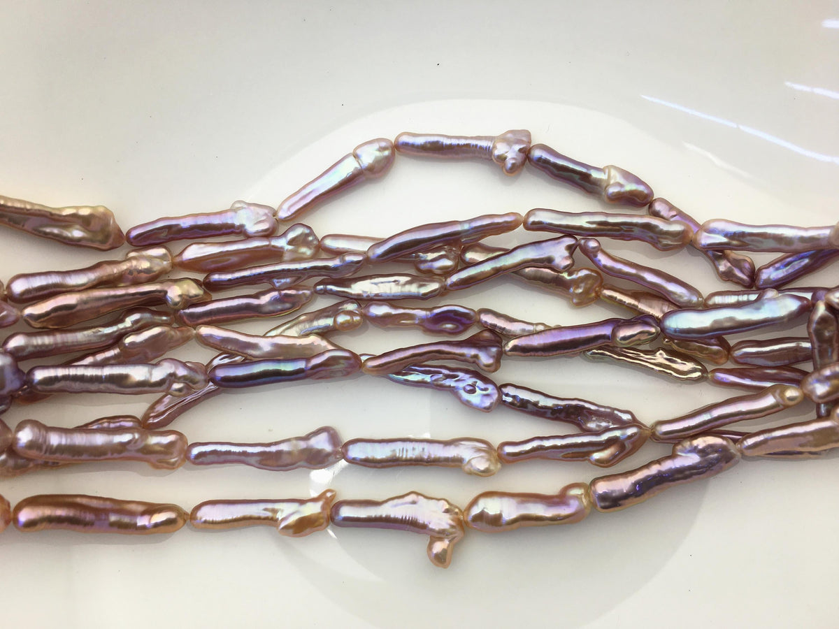 15.5'' AAA 5-8mm natural purple rainbow Toothpick pearls,ZS-80-25-8