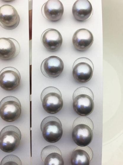 2 pairs AAA 13-14mm Gray Round edison freshwater pearl,half hole, RP13-3A-8