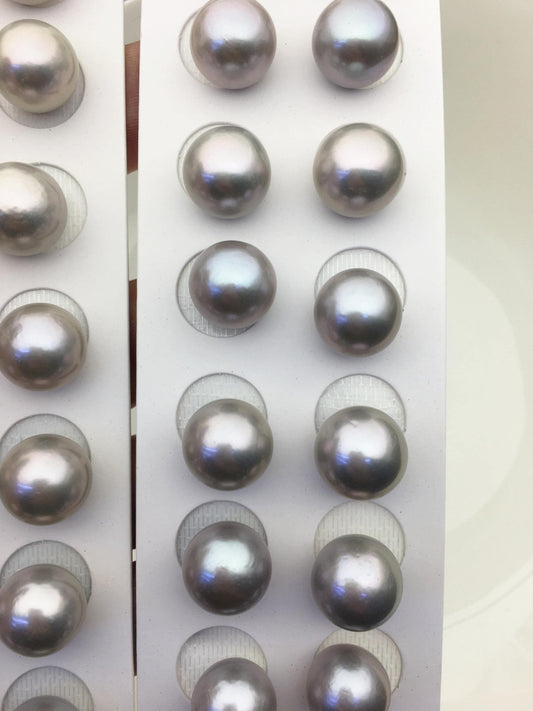 2 pairs AAA 13-14mm Gray Round edison freshwater pearl,half hole, RP13-3A-8
