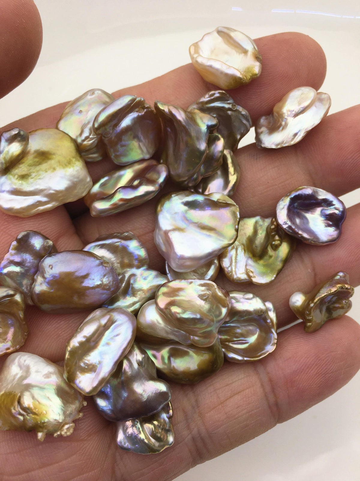 41pcs AAA 11-15mm natural bronze rainbow keshi Freshwater Pearls,no hole,ZS-127-1-10
