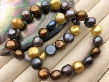7'' AA+ 11-12mm misc color nugget Freshwater pearl Elastic string Bracelet,baroque pearl bracelet,B8-061-2