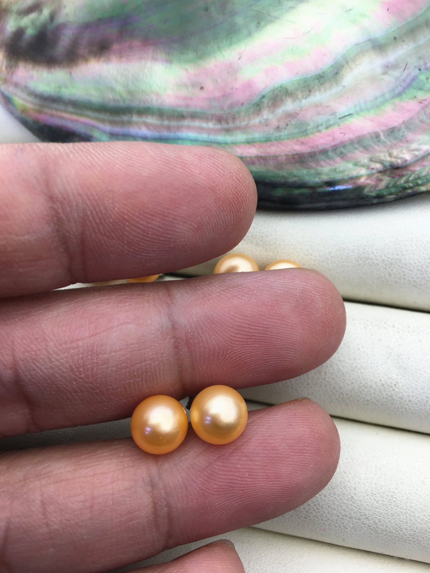 AAA 8-8.5mm orange pearl stud earrings,Sterling Silver,SE1-071