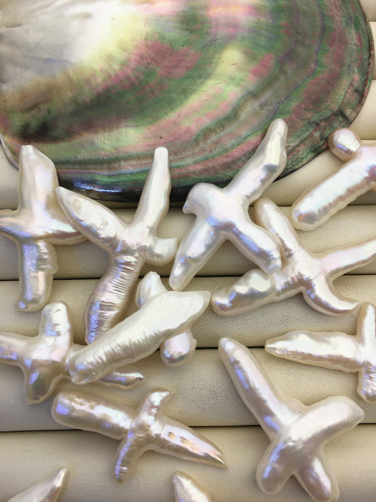 1pc AAA 25-30x35-50mm Thick Freshwater Pearl Loose Pearl Bead White Cross Pearl Loose Bead,Select hole type,ZS-100-2