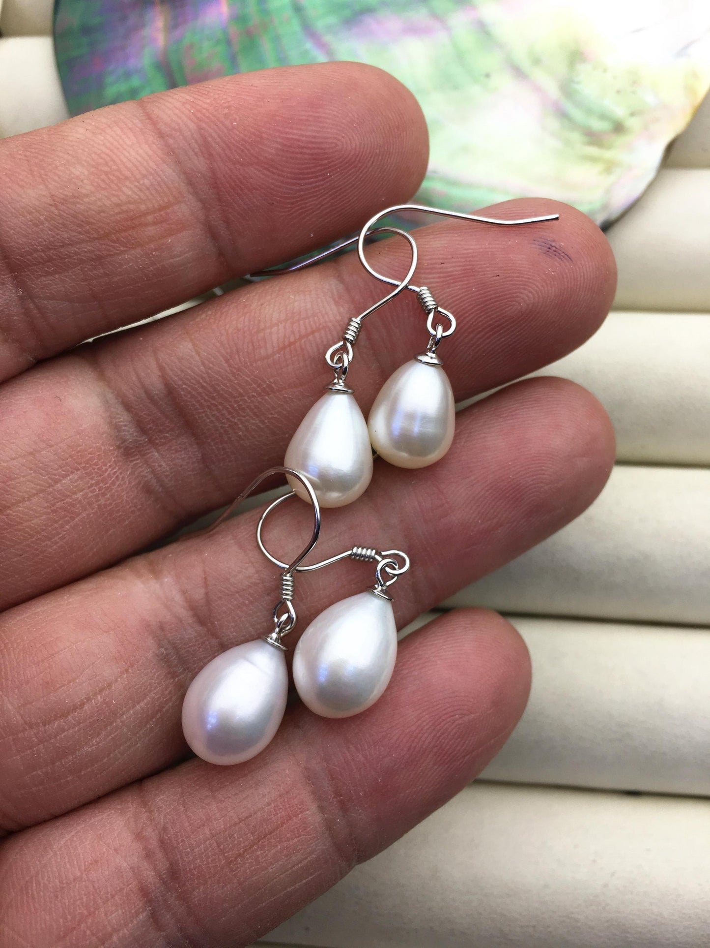 2 pairs AAA 8.3-9.3mm white teardrop pearl dangle earrings,S925 Sterling Sliver pearl earrings,pearl for women,SE3-T8
