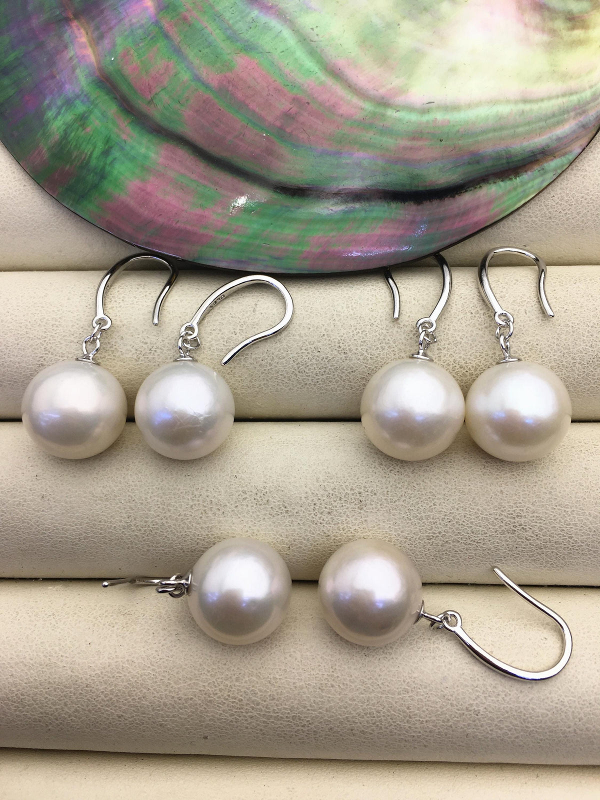 1 pair AA+ 12-13mm White Round edison pearl dangle earrings,S925 Sterling Sliver earrings,SE3-T9-31