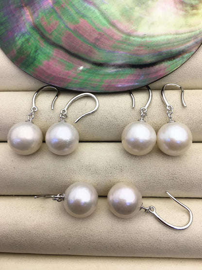 1 pair AA+ 12-13mm White Round edison pearl dangle earrings,S925 Sterling Sliver earrings,SE3-T9-31