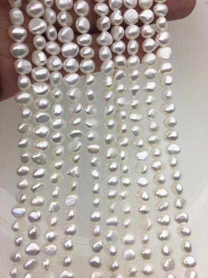 AAA 6-6.5mm white nugget freshwater pearls,3A baroque pearl,irregular nugget freshwater pearl strand,LM6-3A-3
