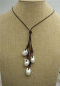 Flameball Freshwater Pearl and Leather Drop Necklace,Huge pearl necklace,Pearl Leather Necklace,White Leather Pearl necklace,Le2-037