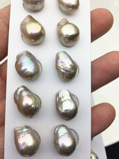 5pairs AAA 12-13mm Gray Rainbow long baroque drop edison freshwater pearl Pair,no hole,ED11-3A-2-18