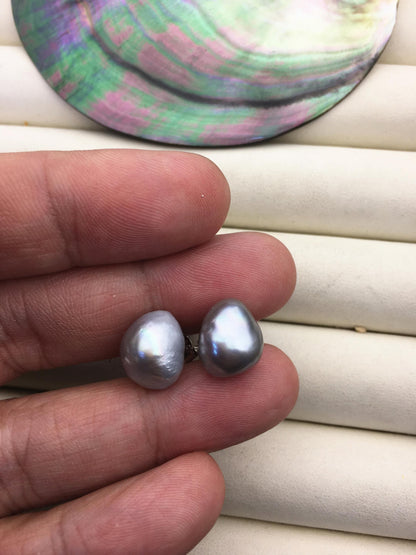 1 pair AAA 11mm Gray Nugget baroque stud earrings - Freshwater Pearls earrings - SE3-T17