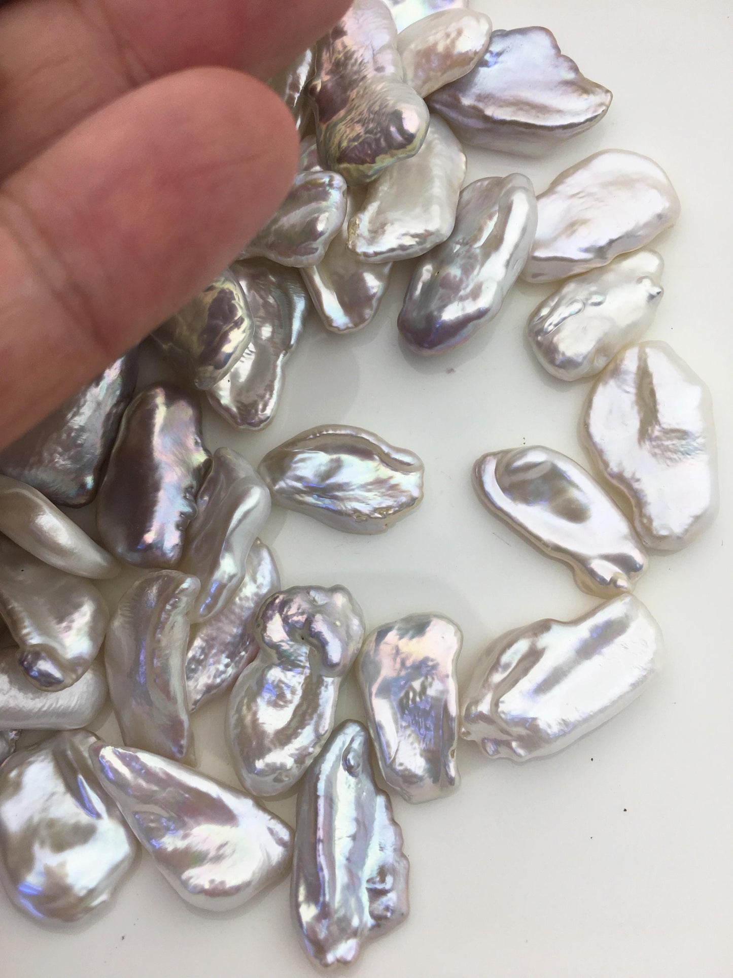 20pcs AAA 11-16mm big white biwa keshi Freshwater Pearls, no hole,ZS-80-1-1