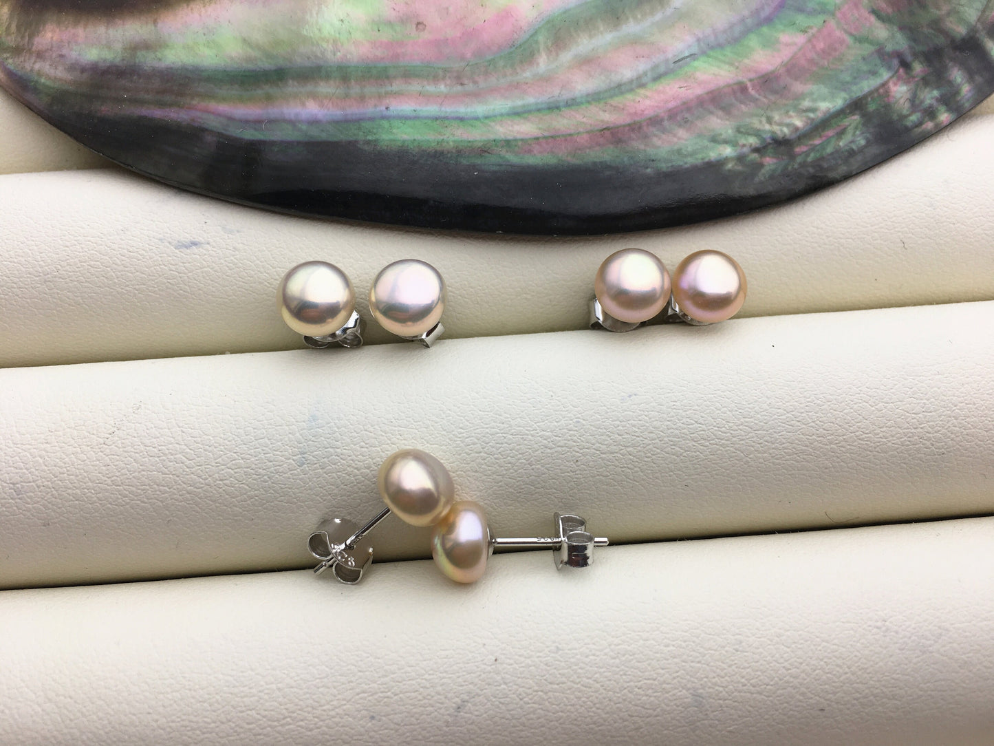 1 pair AAA 7-7.5mm Natural Golden Color Pearl earrings,stud pearl earrings,Sterling Silver,Wedding,Happiness,bridal,birthday,SE1-029