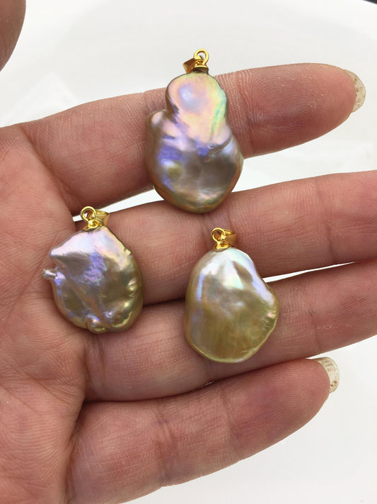 1pc AAA 15-20mm Huge Natural Rainbow Baroque Coin Baroque pearl pendant,NC1-028