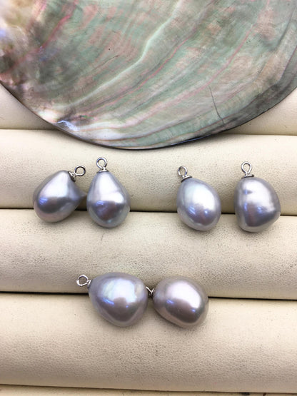 2 pairs AAA 10.3-11.3mm Gray Nugget Freshwater Pearl White loose Beads Pair,no hole,ZS-103-37-71