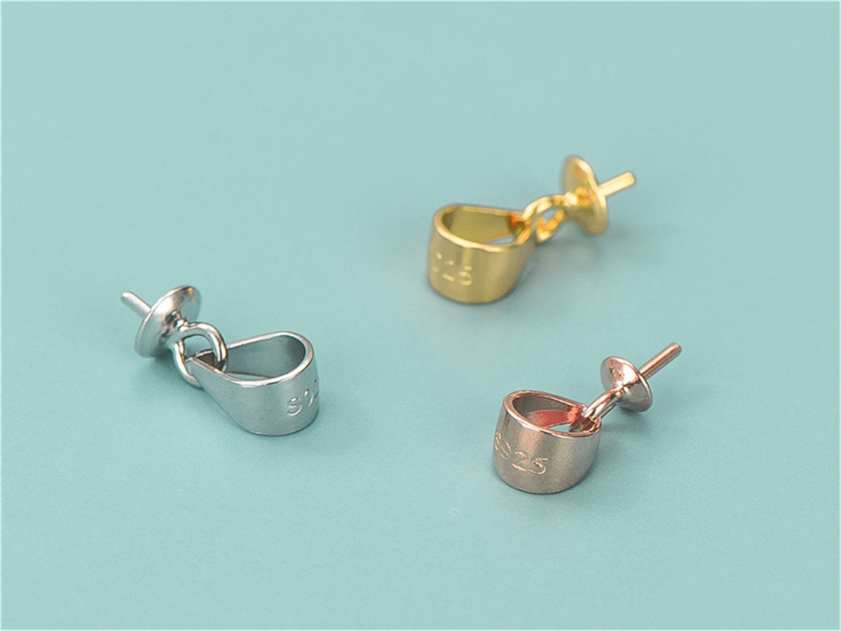5pcs/10pcs 3mmx11mm Silver/Gold/Rose Gold S925 Sterling Silver Bail Pin w/Cup Pearl Charm Pendant Connector 3mm cap Findings,ASL-P-001