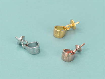 5pcs/10pcs 3mmx11mm Silver/Gold/Rose Gold S925 Sterling Silver Bail Pin w/Cup Pearl Charm Pendant Connector 3mm cap Findings,ASL-P-001