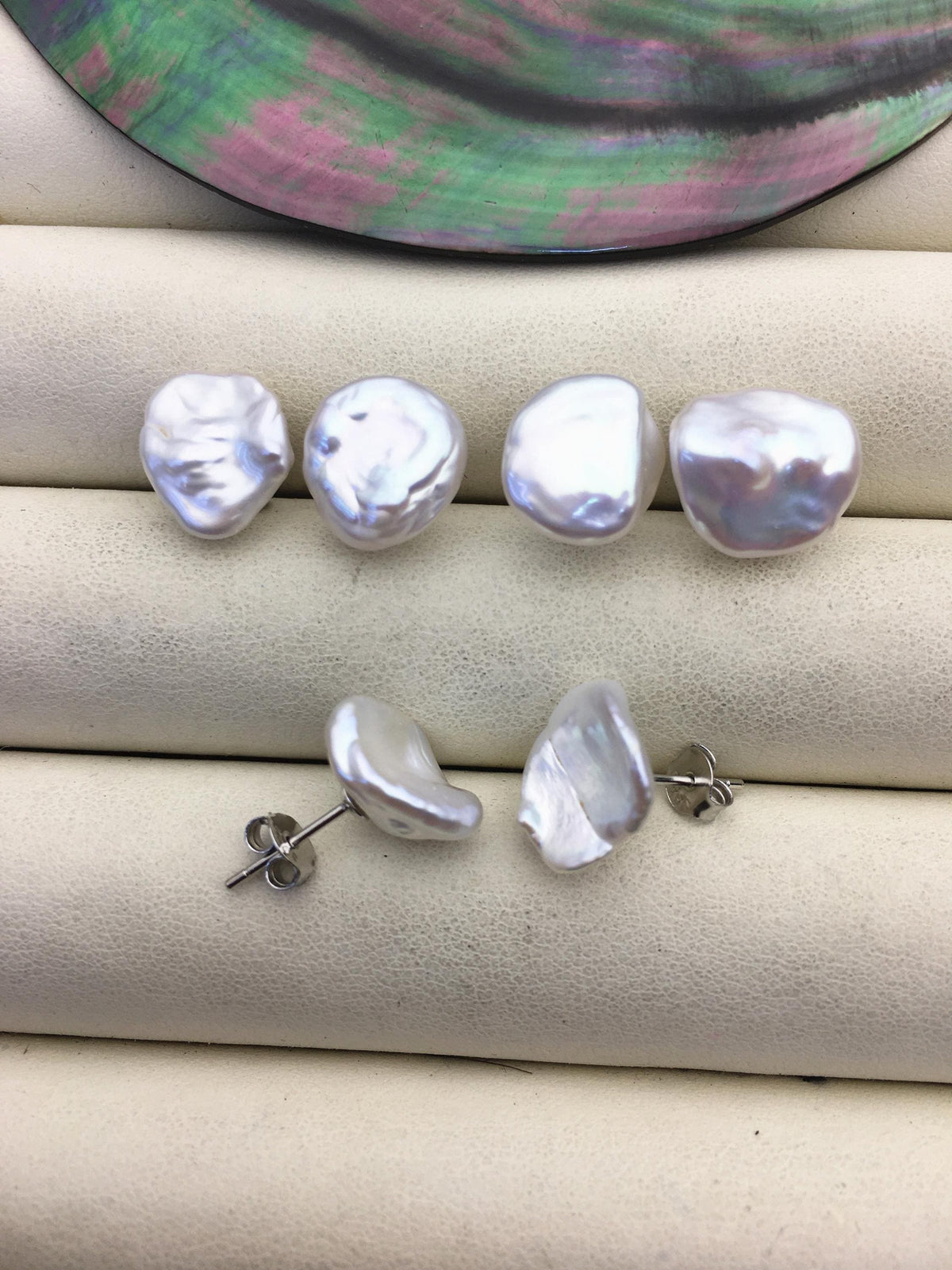 1 pair AAA 11-12mm white Natural keshi Freshwater Pearl Stud Earrings,Stud Earrings for Women Girls,SE3-001