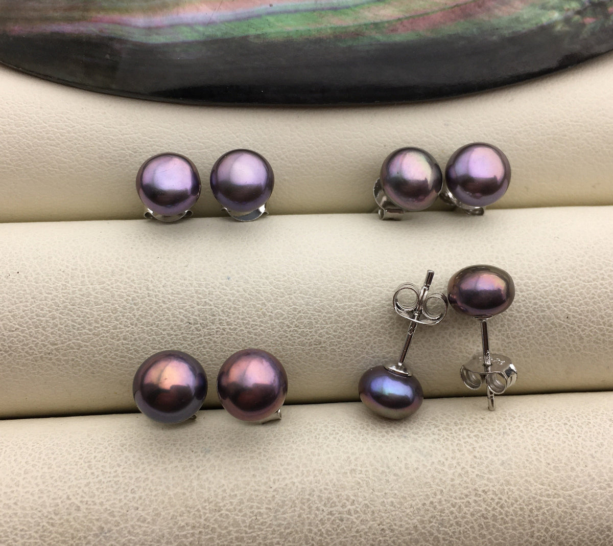 AAA 7-7.5mm Black Rainbow Pearl Stud Earrings, pearl earrings,S925 Sterling Silver,Wedding,classic pearl studs,SE1-064