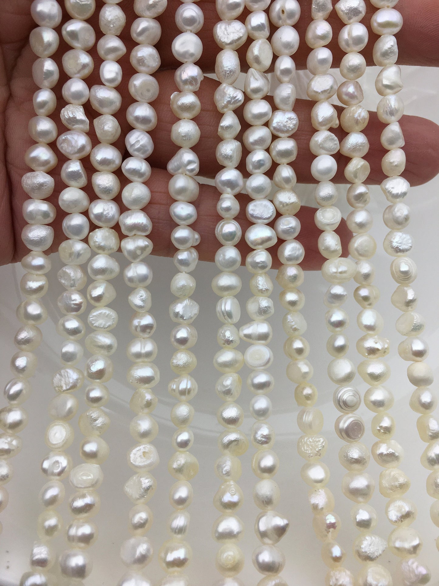 2 strands A+ 5-6mm white nugget freshwater pearls,irregular nugget freshwater pearl strand,cheap price,pearl factory china,LM5-2A-4