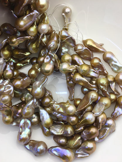15.5'' AAA 11-14mm Natural Bronze Rainbow flame ball pearl,FL15-3A-7-10