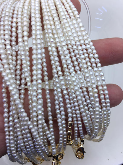 15.3+2'' AA+ 2.5-3mm tiny white rice freshwater Pearl necklace,genuine freshwater Pearl necklace,Natural Pearl Necklace,NPN1-136