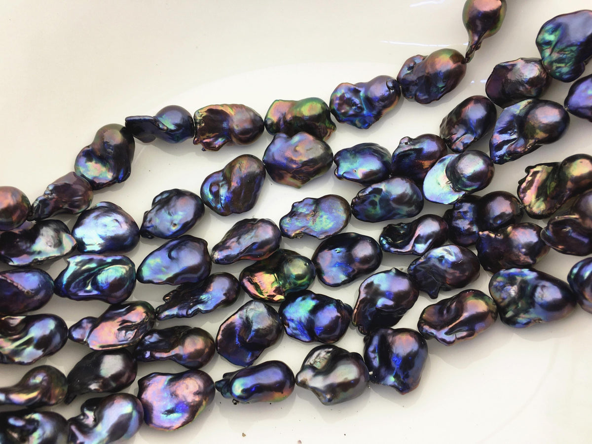 15.5'' AAA 14-18mm Black Rainbow flame ball pearl,FL15-3A-7-24