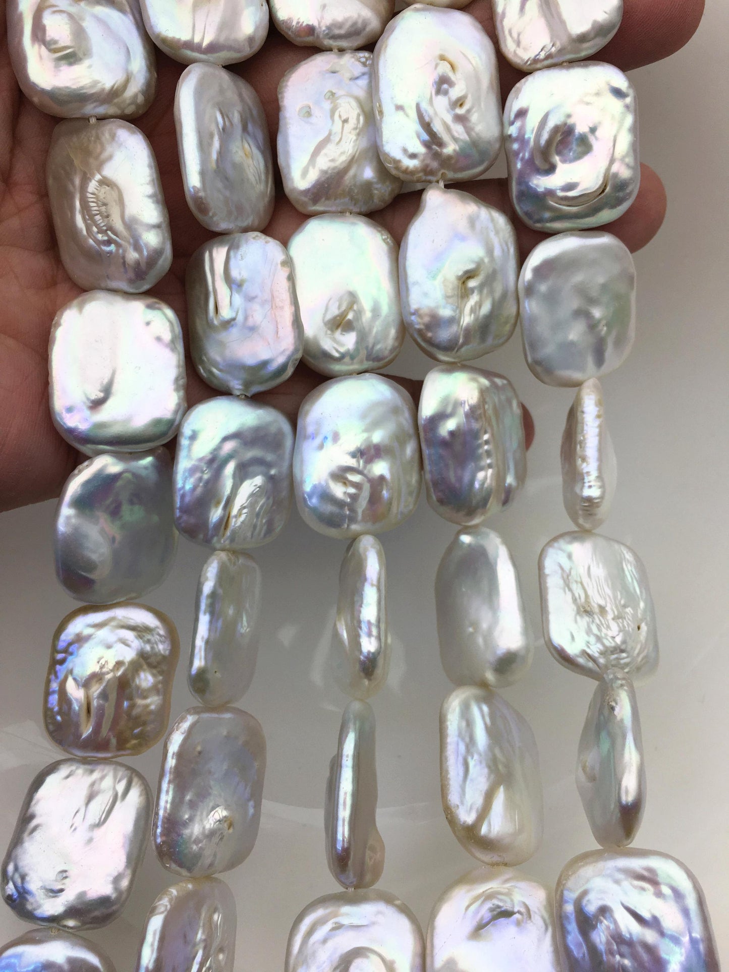 AA+ 19-21x25mm White Huge Rectangle Freshwater Pearl,wholesale Full Strand,ZS-119-6