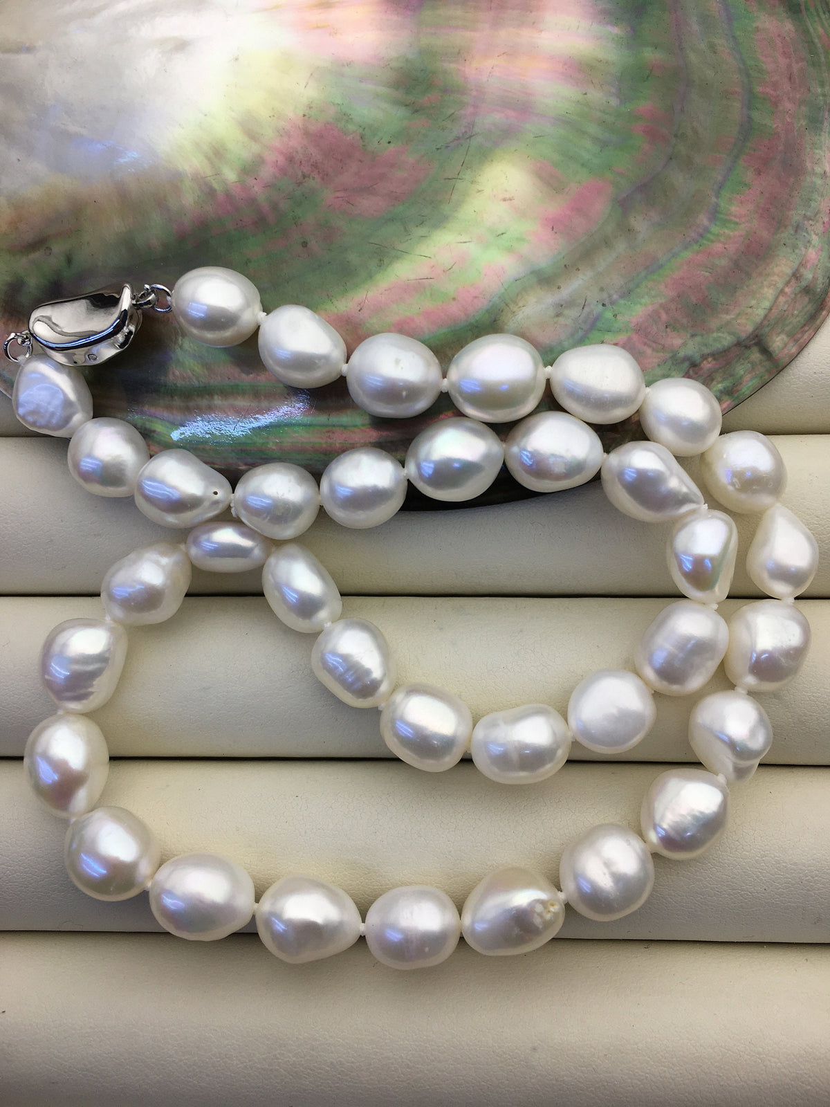 17.5'' AAA 10mm big white nugget freshwater Pearl necklace,NPN1-010