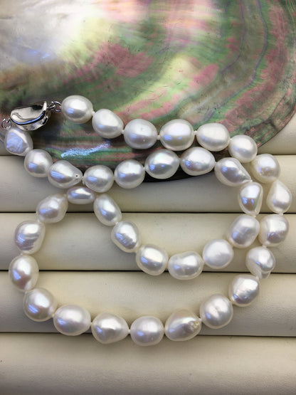 17.5'' AAA 10mm big white nugget freshwater Pearl necklace,NPN1-010