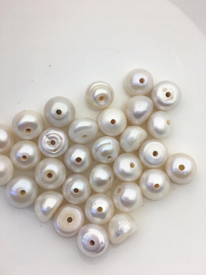 10pcs AA 14-15mm Big white button round freshwater pearls,2.2mm large hole,SM14-2A-1