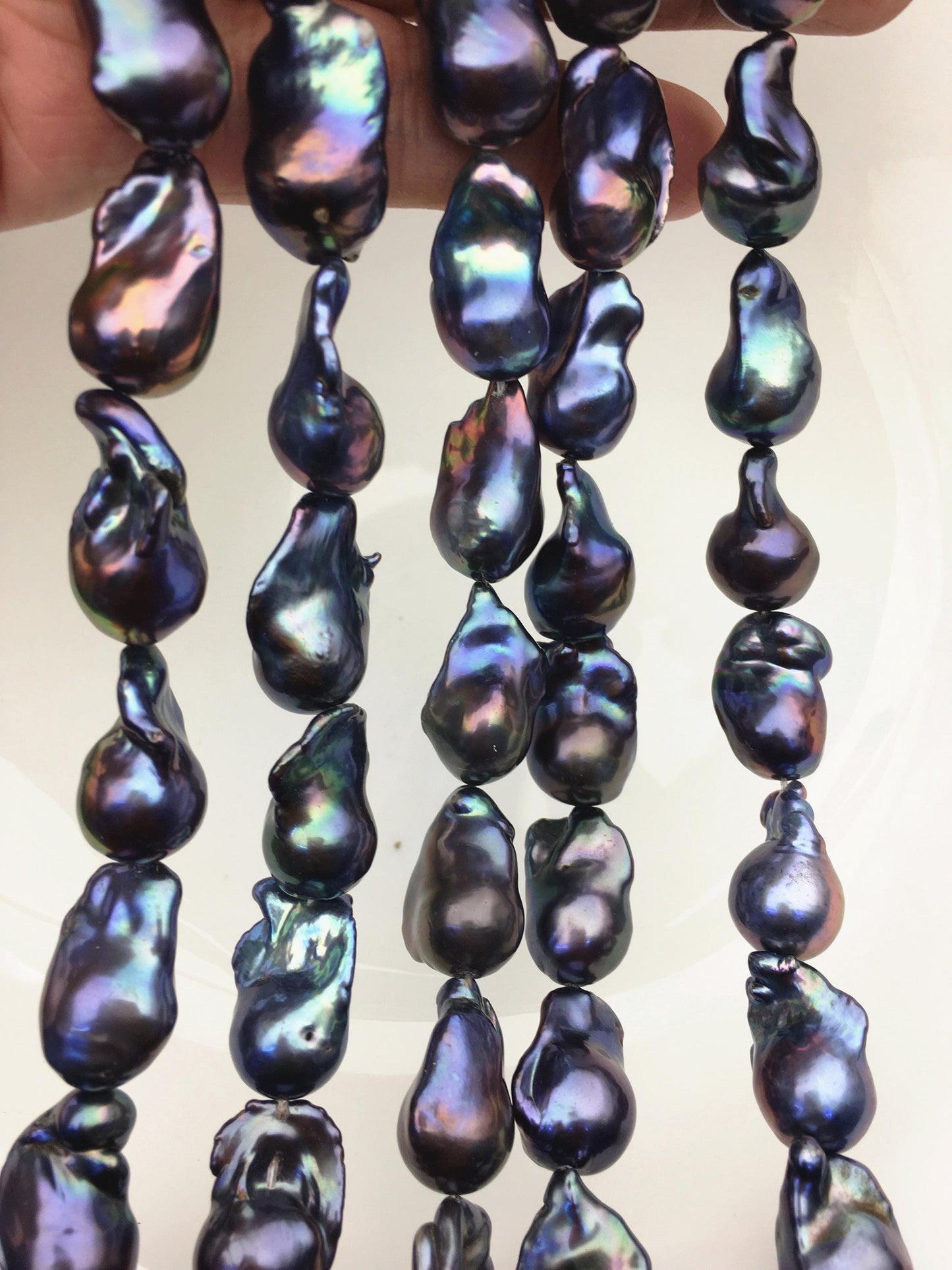 15.5'' AAA 12-15mm Black Green Blue Rainbow flame ball pearl,FL15-3A-7-16