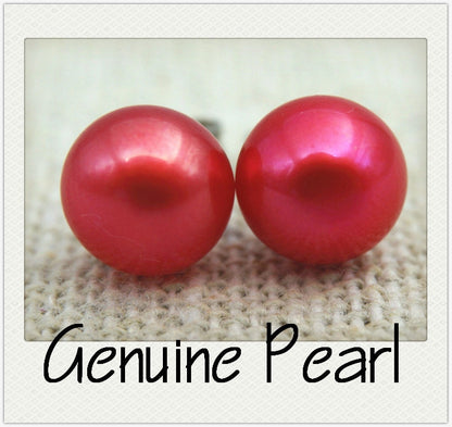 AAA 8mm Red Pearl Studs Earrings,Love,Silver Post Earrings,Large Pearl Earring,SE1-020