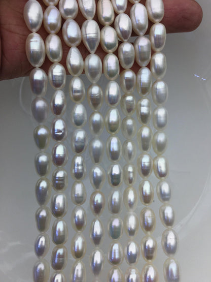 AAA- 7.3-8mm x 10-12mm Cultured White Freshwater Rice Pearls beads,drop pearl necklace,diy pearl beads,gift for her,LR8-2A-2