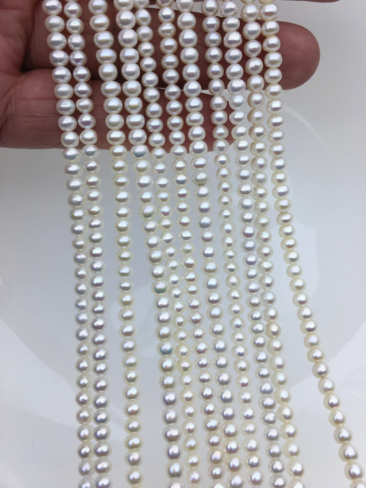 AAA 4-4.5mm White button round Rondelle freshwater pearls,SM4-3A-45