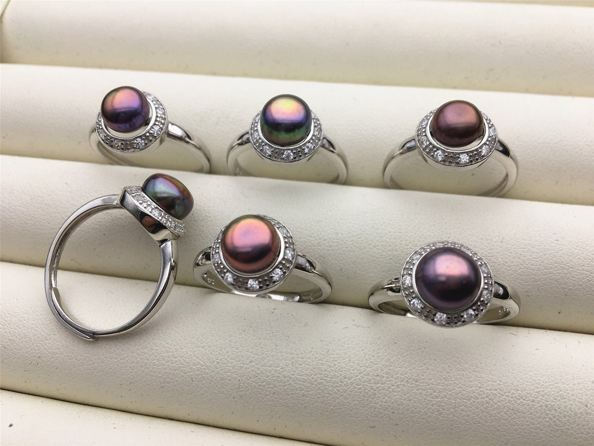 Black Rainbow Freshwater pearl ring,S925 sterling silver ring,cz diamond wedding rings,bridal ring,anniversary rings,R1-035