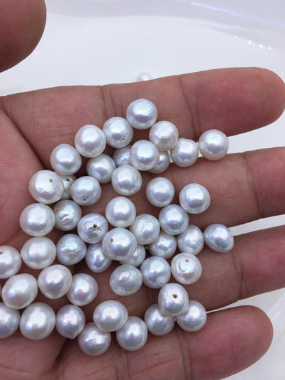 30pcs AA+ 7.5-8mm white baroque near round freshwater pearls,half hole,RP7-T4