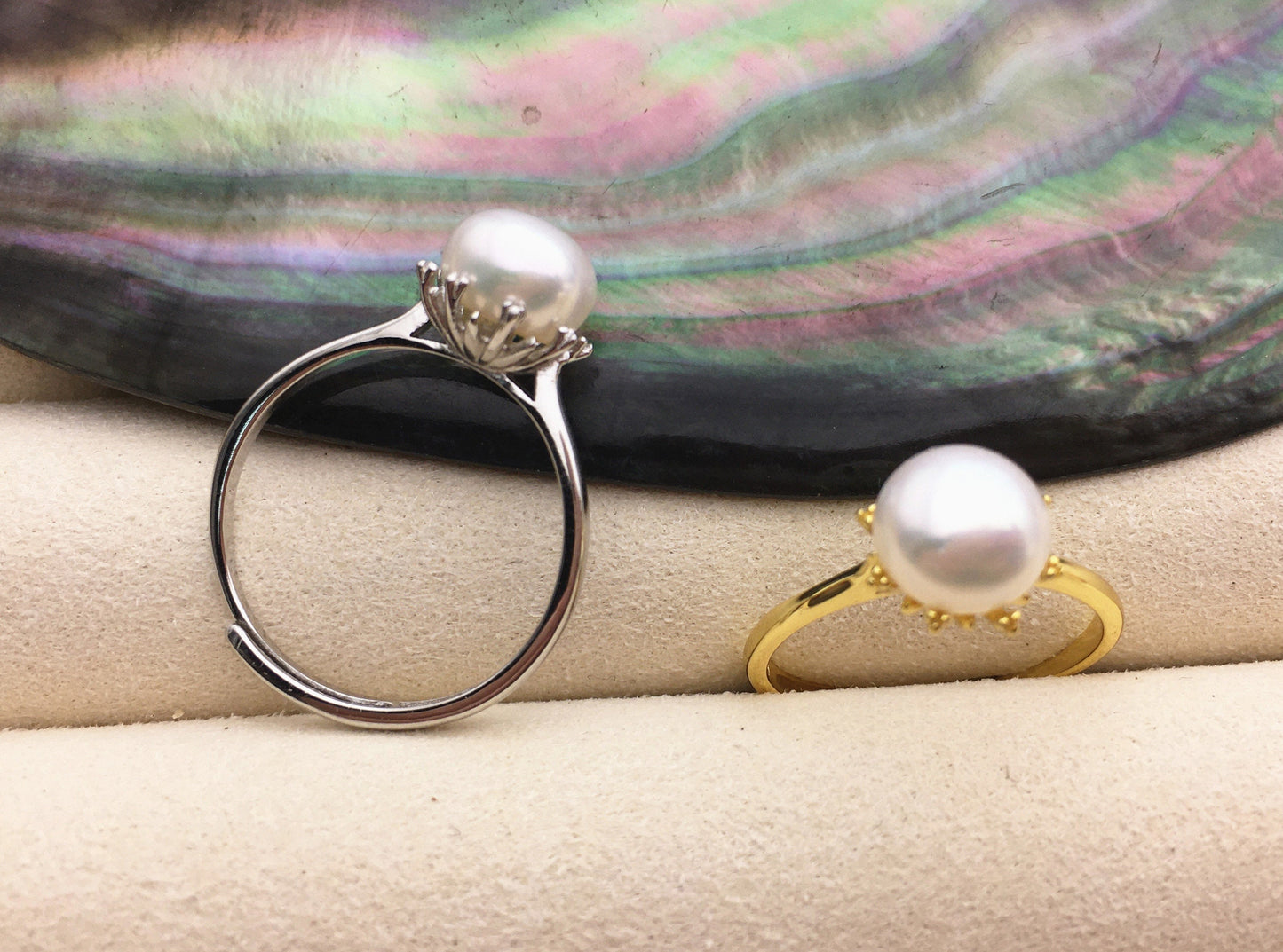 AAA white Pearl Genuine Sterling silver ring,Silver Gold wedding rings for women,sterling silver 925 open ring jewellery,R1-057