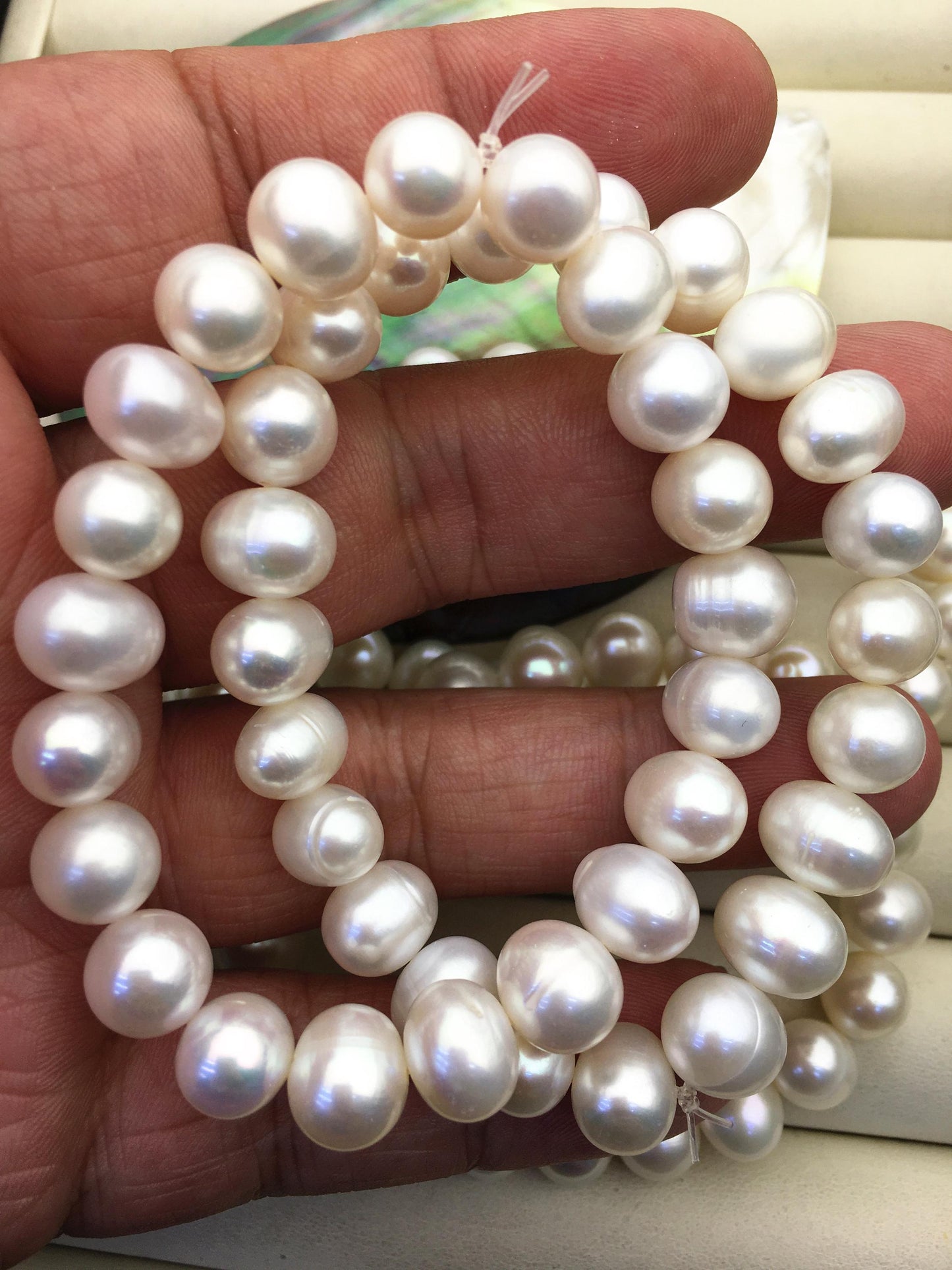 1pc AA+ 8.3-9.3mm 7'' White Freshwater Pearl Elastic string Bracelet, Big Pearl Bracelet,B8-014