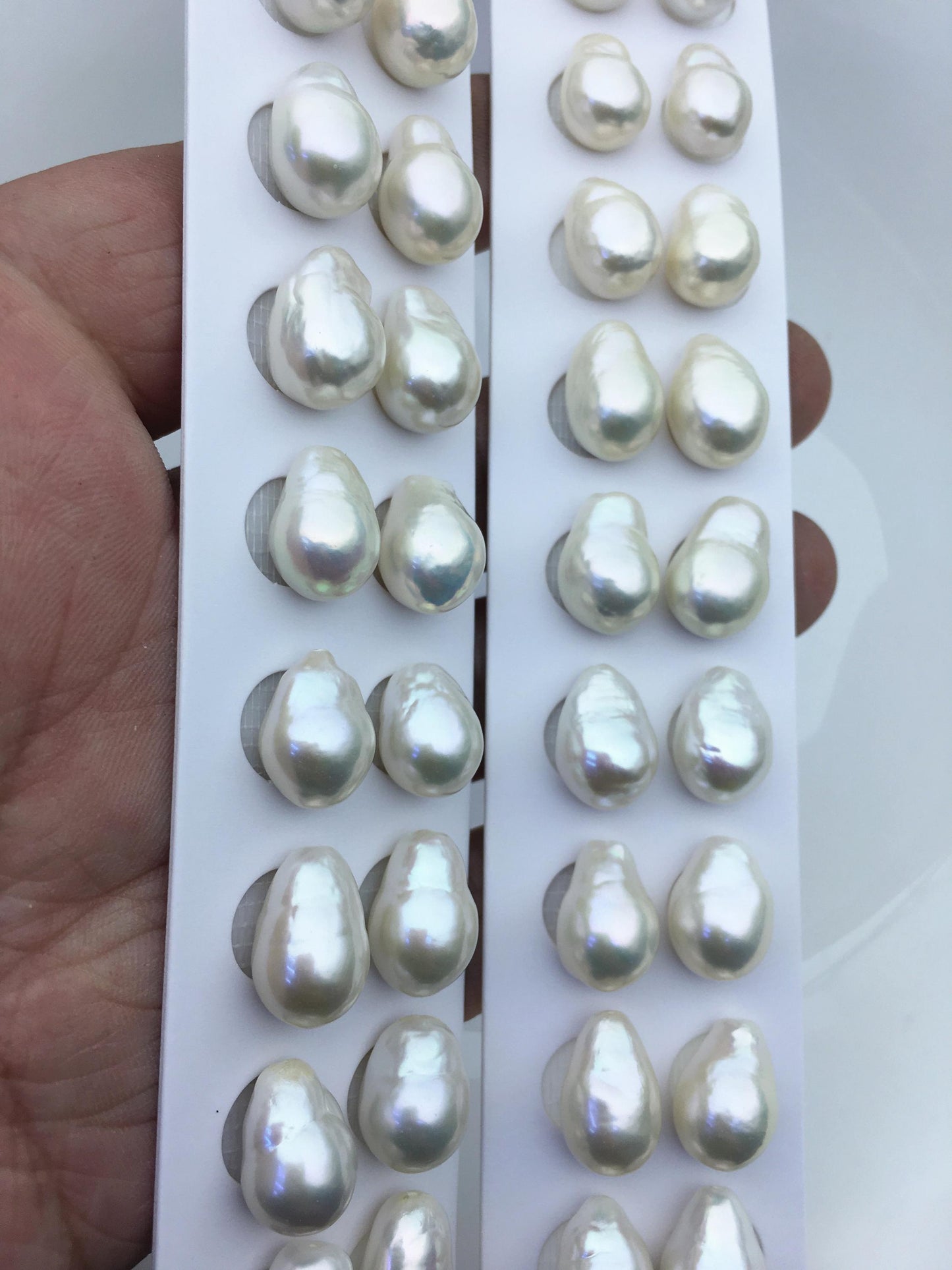 2 pairs AAA 10-11mm white long teardrop freshwater pearls, half hole,LR10-T3