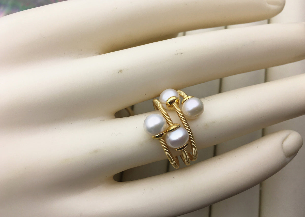 Gold Open white pearl ring,inexpensive engagement rings,fashion rings,fake diamond rings real pearls,inexpensive ring,R1-088-4