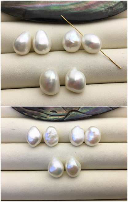 2 pairs AAA 10.4-11.4mm White Nugget Freshwater Pearl White loose Beads Pair,0.9mm through hole,no hole,wholesale,ZS-103-37-8