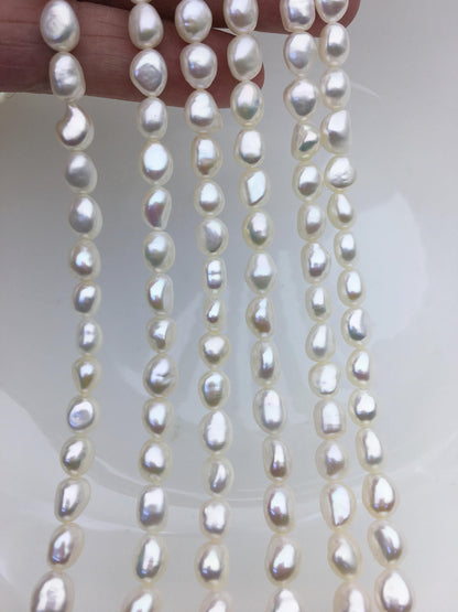 AA+ 6.5-7.3mm white nugget freshwater pearls,irregular nugget freshwater pearl strand,LM7-T4