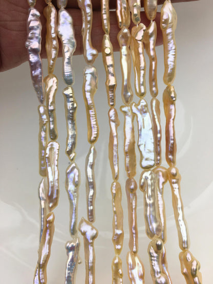 15.5'' AAA 4-6mm natural light orange rainbow Toothpick pearls,ZS-80-25-2