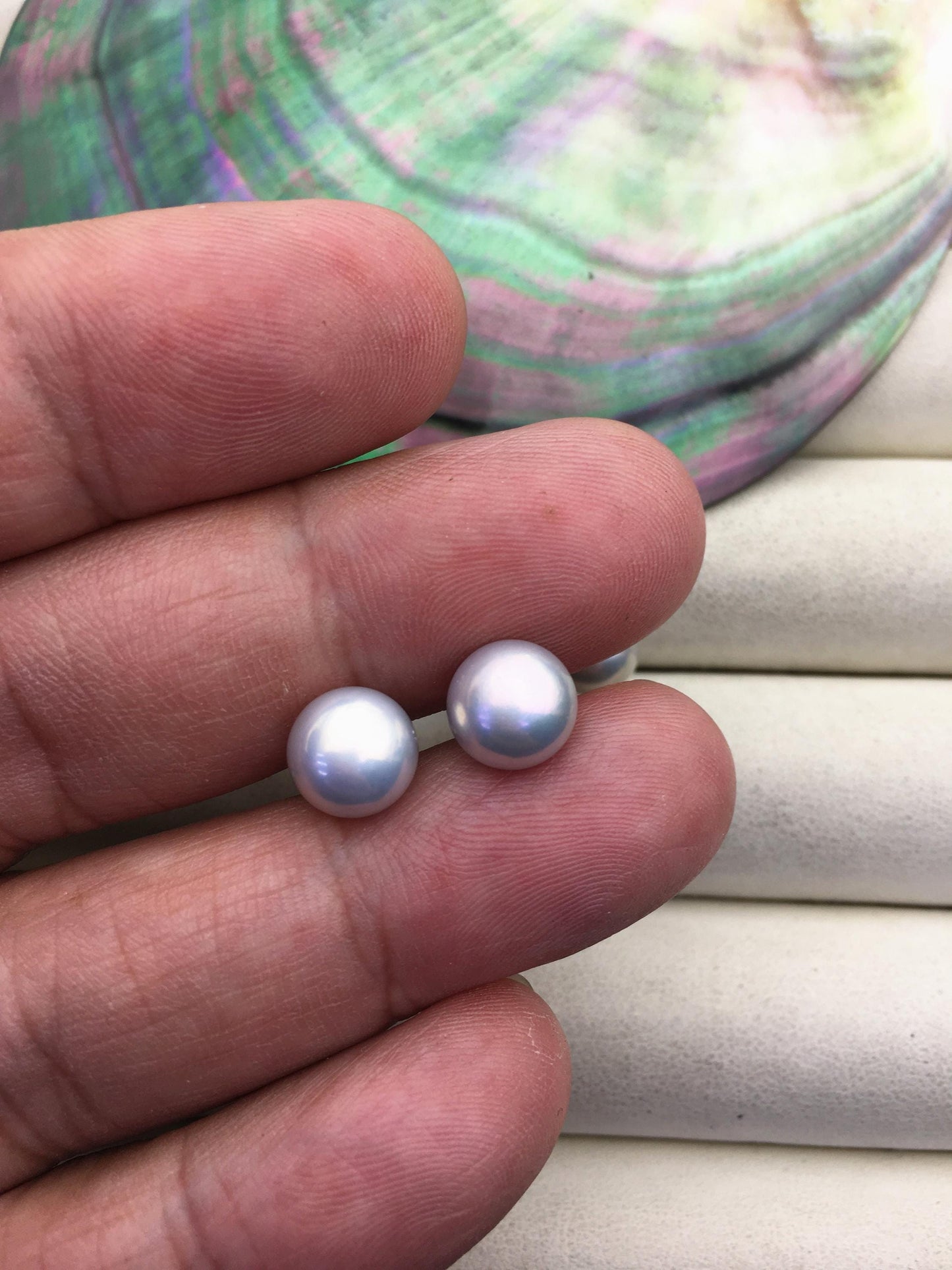 AAA 8-9mm gray rainbow pearl stud earrings,sterling silver stud earrings,SE1-T27