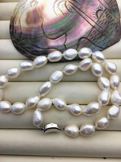 17'' AAA 10mm big white nugget freshwater Pearl necklace,NPN1-017